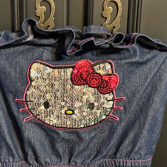 Hello Kitty Girls Denim Jumpsuit with spaghetti straps young girls size 6 - Picture 4 of 12